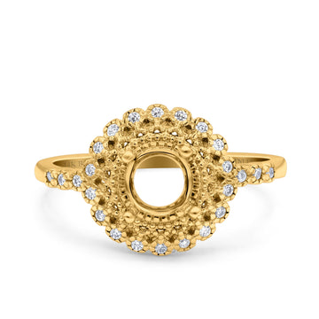 14K Yellow Gold 0.11ct Halo Art Deco Round 5.5mm G SI Semi Mount Diamond Engagement Wedding Ring